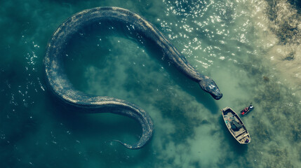 Mysterious Snake Titanoboa Underwater Captured by Drone