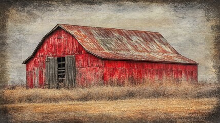 Obraz premium Vintage Rustic Barn in Autumn Field Landscape