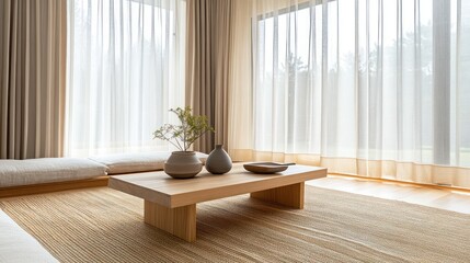 Fototapeta premium Minimalist living room with natural light and decor 