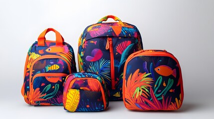 82. School bag set from Marshall Islands with vibrant, ocean-themed patterns and rich colors