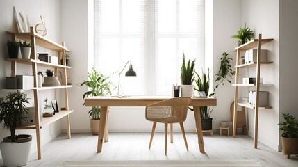 Bright Minimalist Home Office Workspace With Plants