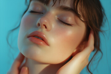 Woman beauty makeup, face skin care natural beautiful make up. Face skin care natural make up, eyes closed