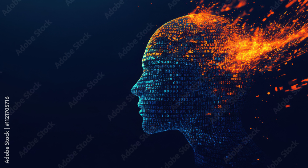 Aufkleber abstract digital profile of a human head with a luminous binary code symbolizes artificial intellige