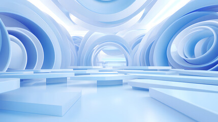 Obraz premium 3d rendering of white and blue abstract geometric background. Scene for advertising, technology, showcase, banner, game, sport, cosmetic, business, metaverse. Sci-Fi Illustration. Product display