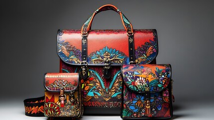 4. School bag set from Italy showcasing vibrant colors and intricate, artistic patterns reminiscent of Italian art