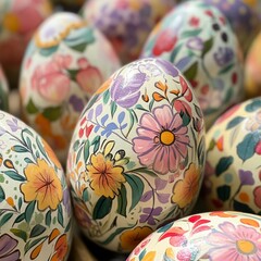 Easter eggs wuth ploral ornement painting decorative art design festive photo 