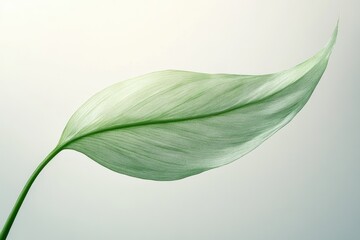 Obraz premium Single, elegant, light green leaf isolated against a soft, neutral background.