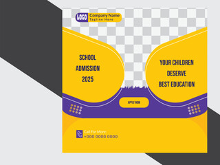 School Admission Social Media Post Design, Back to School Program Design for Educational Purpose Vector Design for Facebook, Instagram, LinkedIn, web advertising. 
