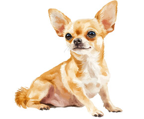 Obraz premium A small, cute Chihuahua with a light brown coat and large ears, sitting gracefully and looking directly at the viewer.