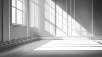 Fototapeta premium Sunlight streams through window, illuminating white room.