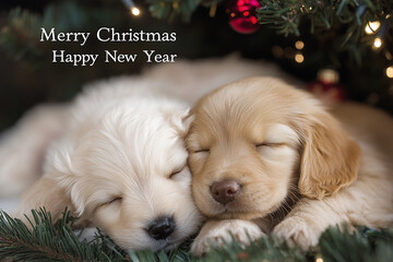 "Merry Christmas and Happy New Year" Greeting Card with Festive Designs and Ample Copy-Space for Personalized Messages and Warm Holiday Greetings