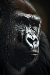 Obraz premium Detailed front view headshot of a gorilla, showcasing emotion and strength. Great for use in documentaries, educational visuals, and animal awareness campaigns
