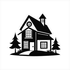 Black and White House silhouette hand drawn vector illustration