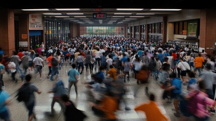 Obraz premium Crowded School Hallway During Busy School Day