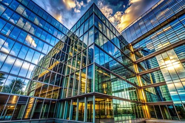 Fototapeta premium Abstract Modern Glass Building Facade Capturing Sustainable Architecture and Energy Efficiency in Urban Exploration Photography