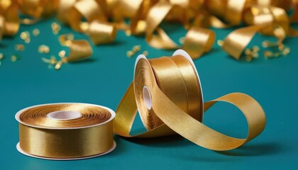 The holiday background is made from curly golden yellow satin ribbon. 2025
