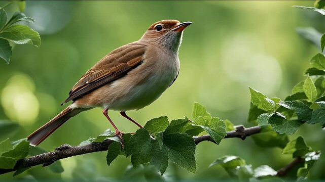 singing nightingale green bird singer soloist small thrush song spring nature wild wildlife garden forest wood songbird passerine grey valentine day morning symbol love attracted loud