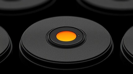 A bright orange button contrasts with sleek black dials, inviting at the tech event