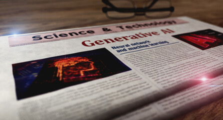 Generative AI neural networks newspaper on table