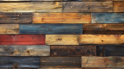 Colorful Wood Planks Arranged in a Rustic Pattern for Textured Background Design