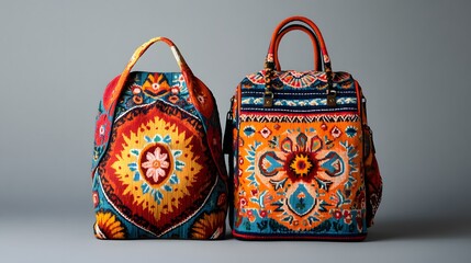 56. School bag set from Kyrgyzstan with nature-inspired patterns and earthy, vibrant colors
