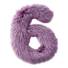 Fluffy purple number six with a textured appearance on a transparent background.	