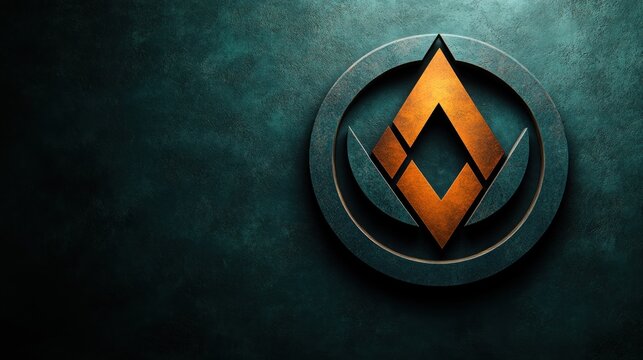 An abstract emblem exudes energy and creativity with a dynamic geometric pattern