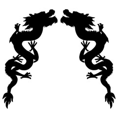 Dragon silhouette, Chinese zodiac, horoscope symbol, icon. Black oriental monster, magic fantasy legend animal shadow profile, side view. Flat graphic vector illustration isolated on white background