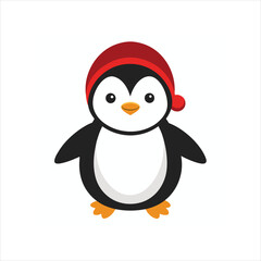  Cute Penguin Christmas icon on white background