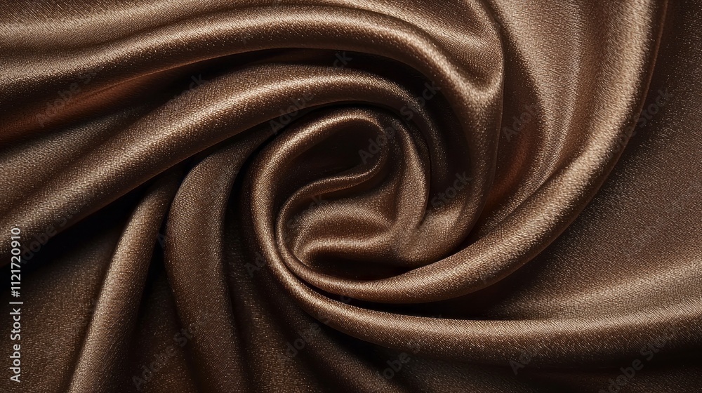 Poster smooth glossy brown fabric twists and swirls, showcasing a rich sheen that invites touch and admirat