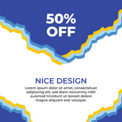 Flat abstract minimalist sale background in blue and yellow colors