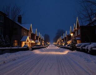Fototapeta premium Festive Neighborhood Glowing with Holiday Cheer