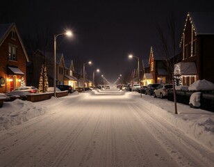 Fototapeta premium Christmas Lights Adorn Snow-Covered Houses
