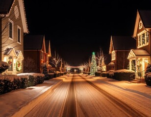 Obraz premium Bright and Festive Neighborhood in the Snow