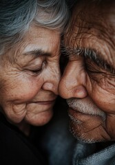 Fototapeta premium Close-up of old couple embracing each other, showing their love and affection in the heartwarming moment 