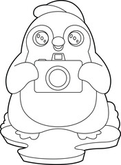 Penguin Photographer Camera Animal Vector Graphic Art Illustration