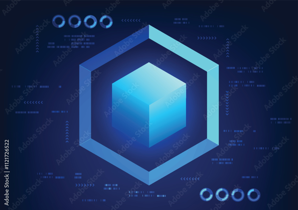 Poster abstract technology background with screen with square boxes and digital elements, conveying innovat