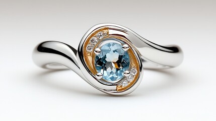 Elegant Aquamarine and Silver Modern Ring with Unique Design Elements