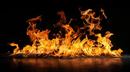 Fototapeta premium Fiery Inferno: A Captivating Display of Blazing Flames Against a Dark Background