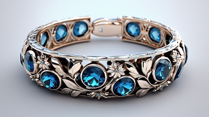 Aquamarine Floral Design Bracelet with Elegant Detailing and Shine