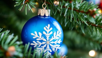 Elegant Blue Christmas Ornament on Tree