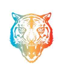 Evil tiger head. Original vector illustration in vintage style. T-shirt design.