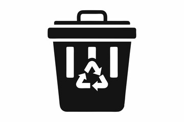 Recycling bin icons. Waste management vector. Black and white. Environmental symbols ,Black silhouette rubbish bucket and trash icon and vector illustration,