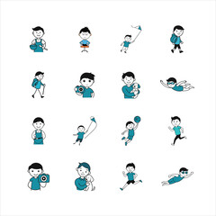 Fototapeta premium Group of Boys engaged in fun activities cartoon character vector illustration
