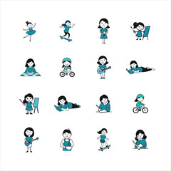  Group of Girls engaged in fun activities cartoon character vector illustration