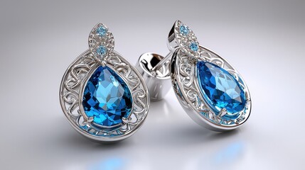 Elegant Aquamarine Drop Earrings with Intricate Silver Design