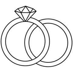 wedding diamond ring line art icon vector illustration with lines, black silhouette