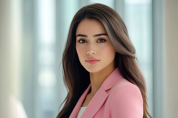 Fototapeta premium Successful businesswoman wearing in glamour pink suit