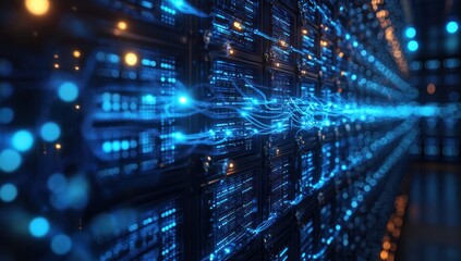 Server Room with Blue Lights