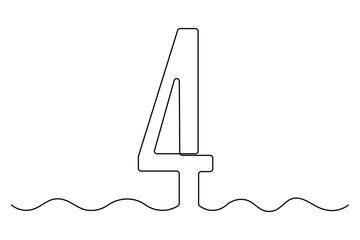 Number four continuous one line drawing of number 4. editable One line drawing of number 4 icon. Vector illustration
